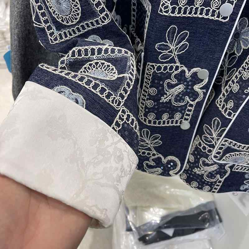 上衣 レディース 中華風 レトロ 刺しゅう トップス 長袖 POLO襟 ゆったり ポリエステル 花柄 アジアン