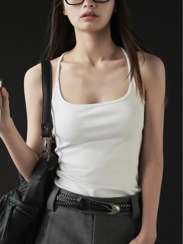 貯蔵タンクとっ始め レディース Y型 愛くるしい ノースリーブ トップス カットソー 心地よい 綿織物混紡 春夏 白 薄墨色 黒 軍緑