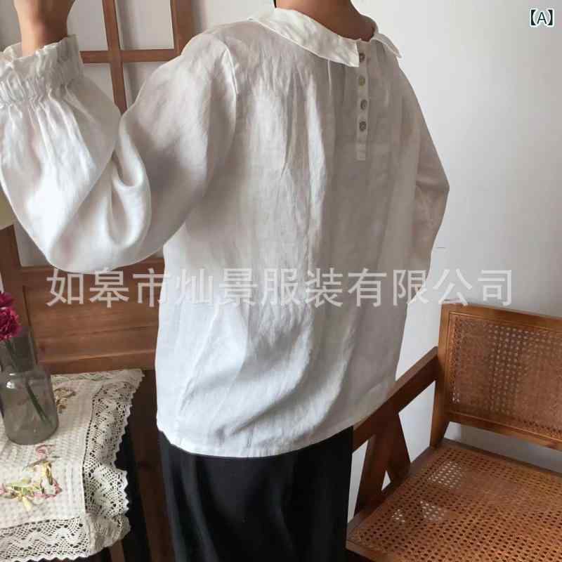 プルオーバー レディース 春夏 麻 リネン 照明ランプ色つや ギャザー 長袖 トップ 前後能力のある トップス 愛くるしい ゆったり 白いこと さくら色系3