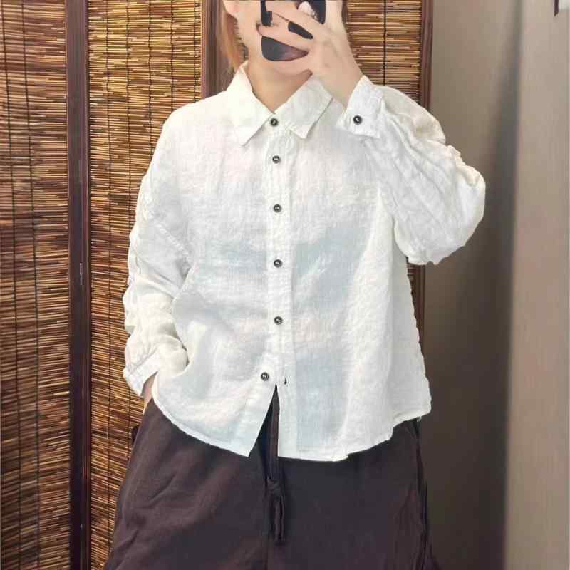 プルオーバー レディース 春夏 長袖 麻 リネン ゆったり か細い レトロ 読みもの風 トップス トップ 白 当たること冷感3