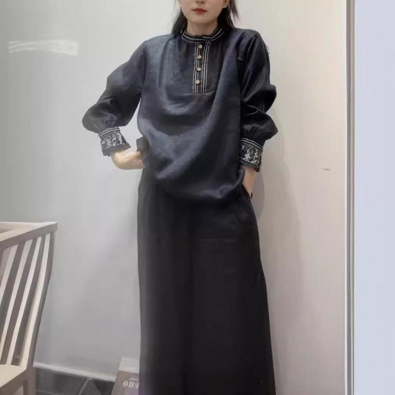 プルオーバー レディース リネン 長袖 トップス 春夏 ラウンドのど首 ティーシャツ ゆったり 麻色 黒 白 心地よい3
