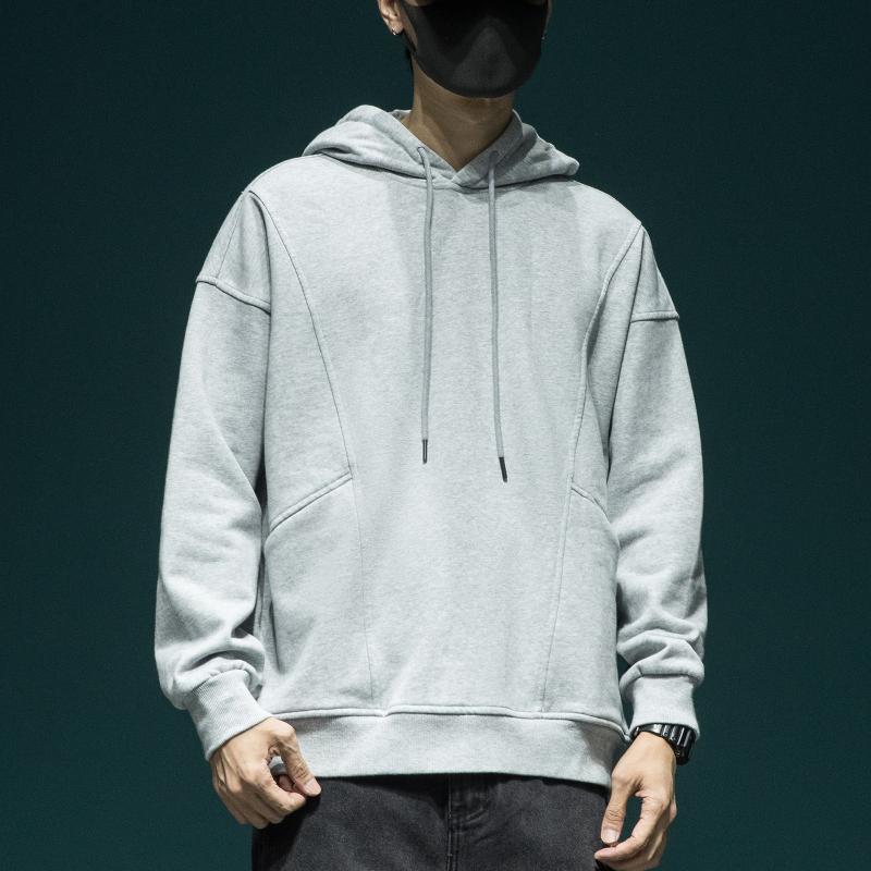 パーカー 成人男性用 汗水 ティーシャツ トップス 伸び伸びする ゆったり 朦々たる 花薄墨色 黒いこと 黒 深薄墨色 綿織物