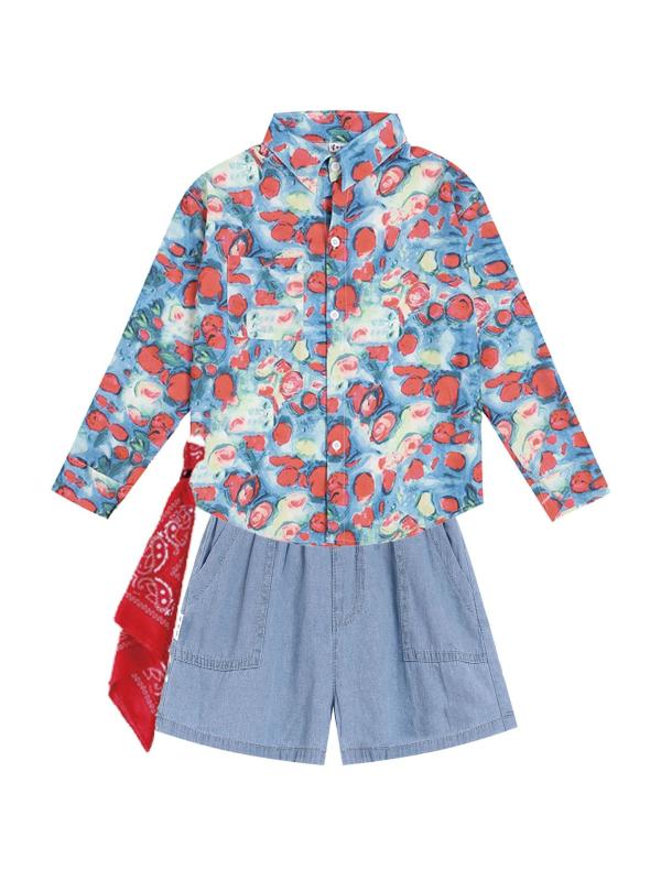 社交ダンスお召しもの 赤ちゃん服 長袖プルオーバー デニムショートパンツ セットアップ お坊っちゃん 御姉さん 運動競技 読み合わせる着 習い事着 心地よい3
