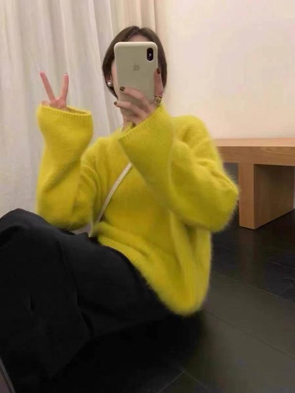 編み物 レディース  秋冬 混紡 ゆったり パステル色の パステルカラー ふんわり 愛くるしい 長袖 トップス 韓国 日韓表現スタイル 普段使い走り 伸び伸びする 御召しもの 亭主もち服 普段着 お座敷着 秋冬