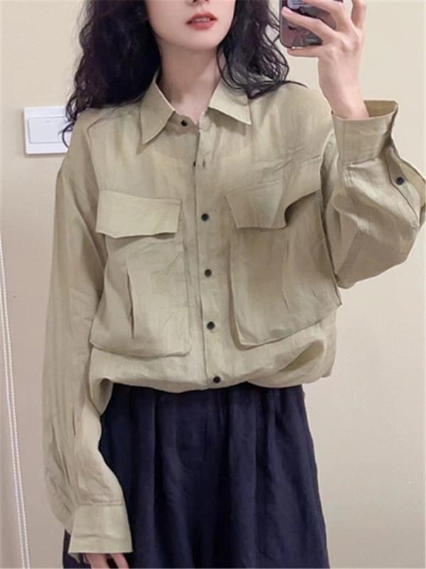 プルオーバー レディース ?麻 リネン 長袖 トップス 秋 トップ 大隠し ゆったり 読みもの風 レトロ うつり変わり 無地 普段使い