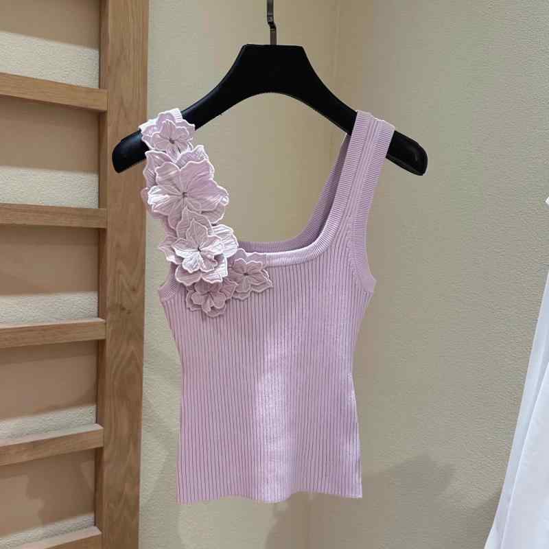 貯蔵タンクいの一番 レディース 春夏 ノースリーブ トップス 花柄 紫 修身 伸縮性 通い 高弾 普段使い