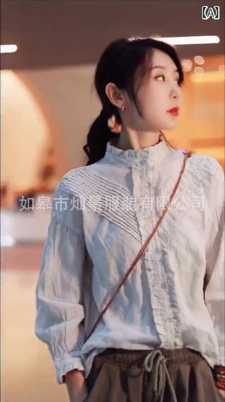 シャツ レディース トップス カーディガン 杏色 黒グレー 麻 リネン 無地 七分袖 肩 ストライプ かわいい 韓国 ストリート 18歳 24歳3|MIRAIYUKI