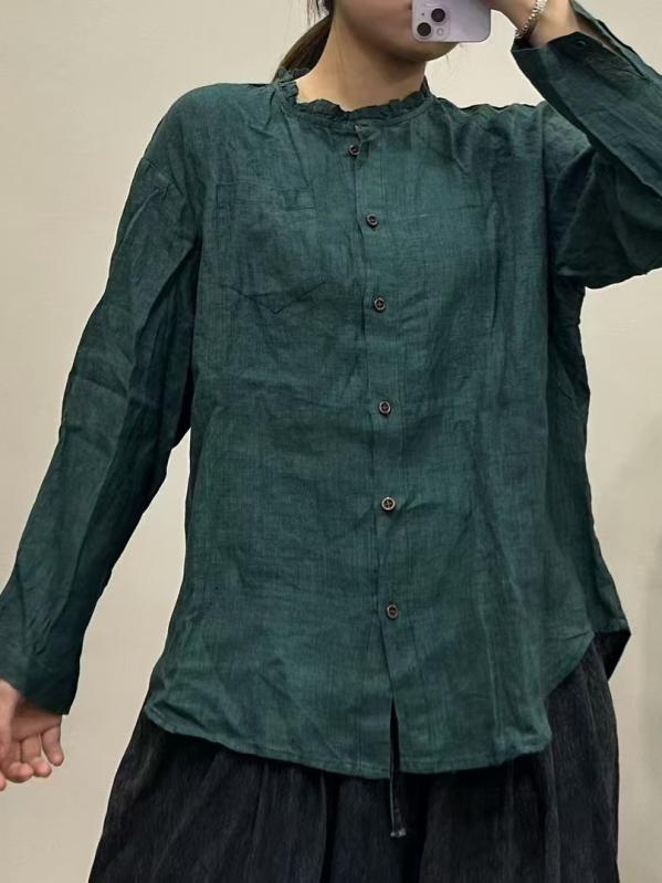 プルオーバー レディース 麻 リネン トップス 長袖 ジレー 花柄 スピード競技 襟 ゆったり 紫 パープル アジアン表現スタイル エスニック 日韓表現スタイル 心地よい 普段使い走り3