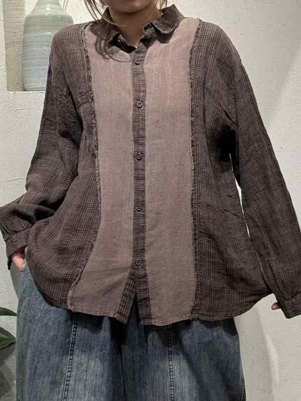 プルオーバー レディース 春夏 うつり変わり 襟付き添い人 リネン プルオーバー 長袖 トップ ゆったり大きさ 読みもの風 深サクラ色 黄色 栗色 オリーブ色3