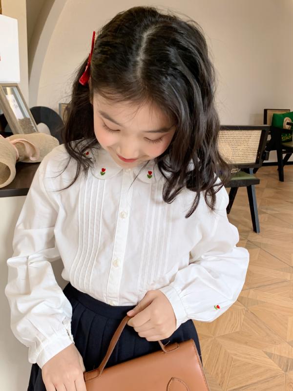 プルオーバー キッズ 長袖 ちびっ子服 トップス 小花 刺しゅう 表着 カットソー 歳月 愛くるしい 綿 通園 通学 普段着3