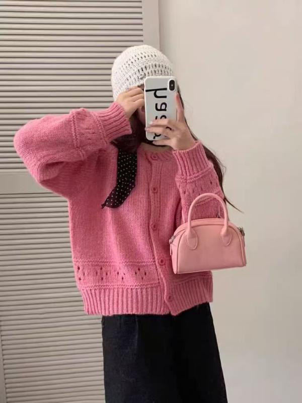 編み物 ジレー レディース 韓国 砂糖菓子色つや 有線テレビ編み 丸首 長袖 トップス 当たること冷感 伸縮性 愛くるしい 日韓 心地よい3