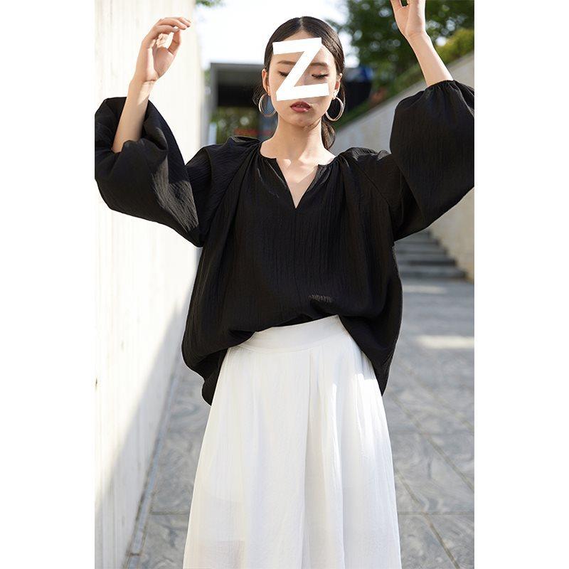 プルオーバー レディース トップス トップ 春夏秋 長袖 黒 黒いこと 白 白いこと 無地 ゆったり 9分袖 ラウンドのど首 ティーシャツ シャーリング 好いたらしいめ 雅びやか 愛くるしい 森お嬢さん 女子らしい 会う約束3