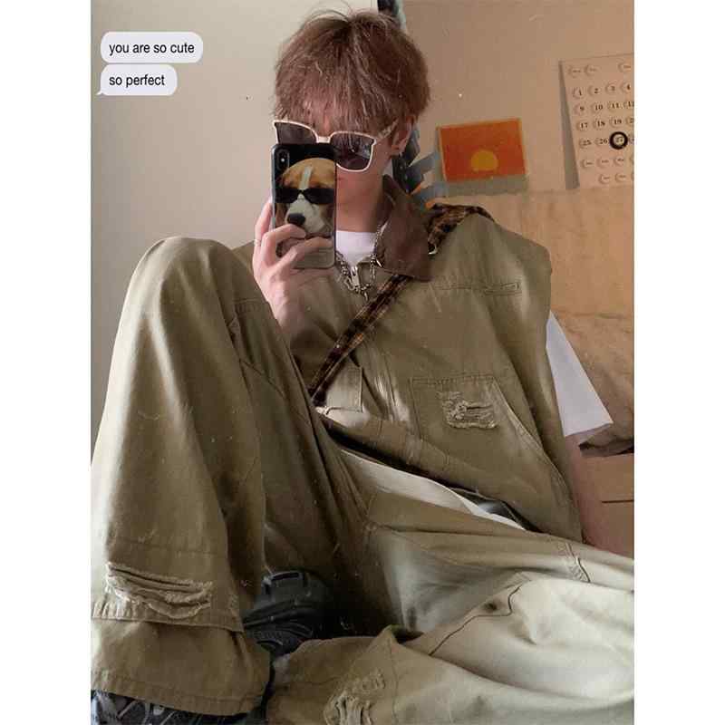 セットアップ メンズ 成人男性用 ジーンズ カーゴパンツ より良い 上下仕掛ける Vのど首 ゆったり 表どおり 心地よい