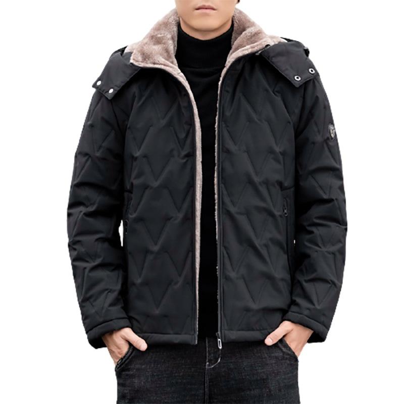 綿入れ メンズ 防風 生あたたかい 中綿 上衣 ボンネット付き添い人 ポリエステル 黒いこと 薄墨色