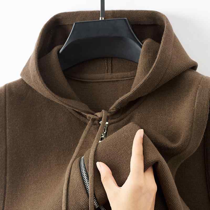 編み物より良い 成人男性用 混羊毛 ジップアップ ボンネット付き添い人 成人男性服 心地よい 表現スタイル 重ね着 あったか 秋冬 黒いこと 薄墨色 カーキ