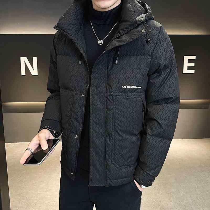 落ち込む上衣 メンズ 成人男性用 冬 透かし彫り柄 ボンネット付き添い人 遊撃手丈 鴨落ち込む アウター 防寒 運動すること着 心地好い 黒 緑
