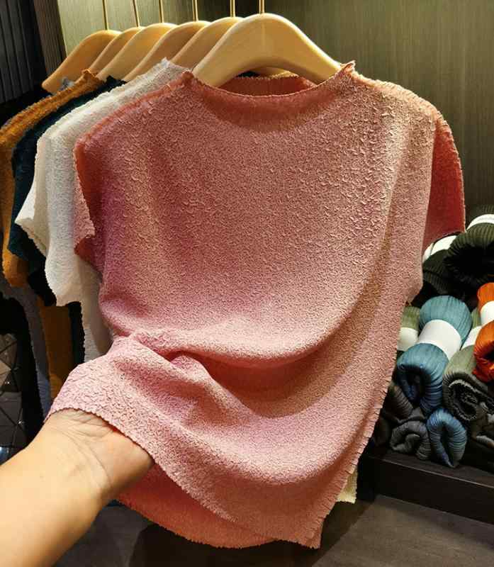 プルオーバー レディース 半袖 立襟 ポリエステル ギャザー 無地 トップス カットソー 通い 好いたらしいめ サクラ色系 白いこと 白 黄色 黄味がかった 深青 米国海軍 薄墨色 薄墨色 黒いこと 黒