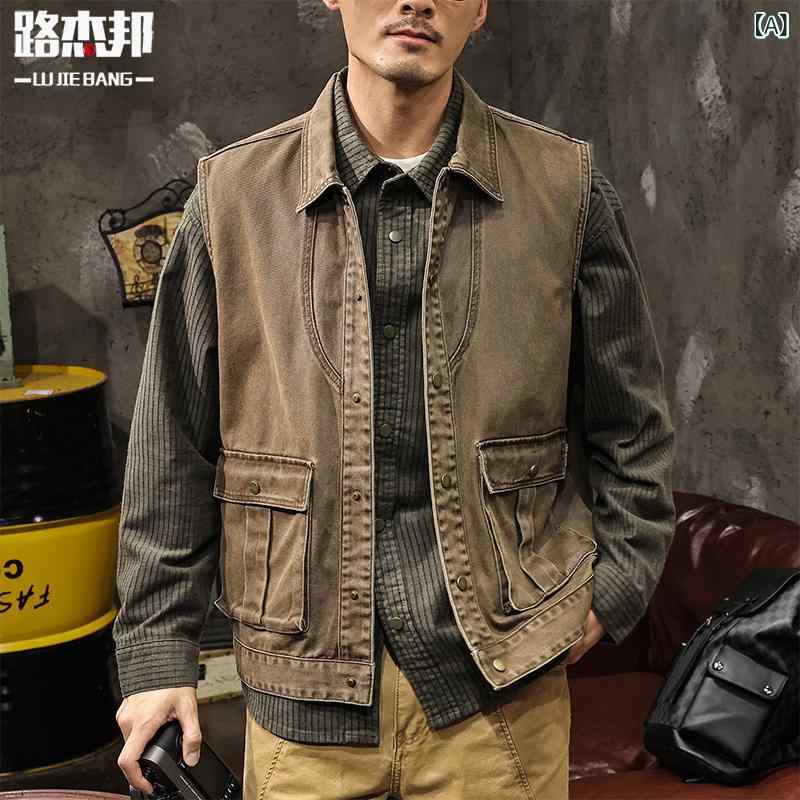 より良い 成人男性用 ヴィンテージ風 綿織物 多隠し 細工物より良い アウトドア ミリタリー カーキ 日月