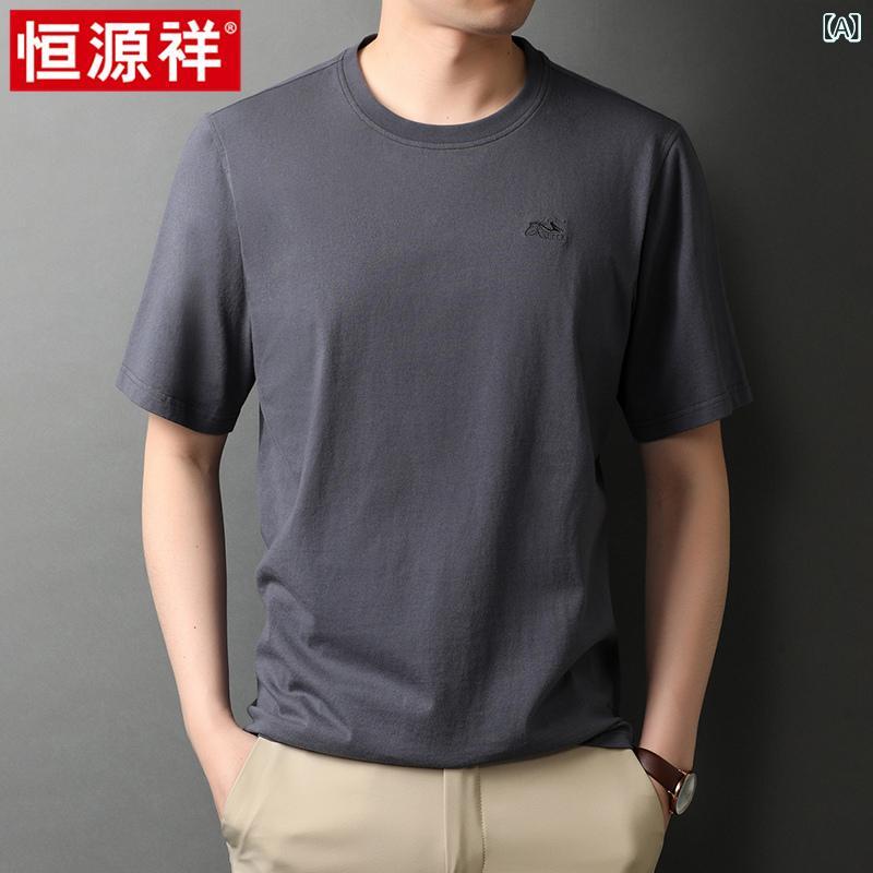 ティーシャツ メンズ 成人男性用 半袖 綿織物 ラウンドのど首 トップス 普段使い走り 無地 薄墨色 黒いこと 白いこと 青碧 カーキ 赤いこと 春夏