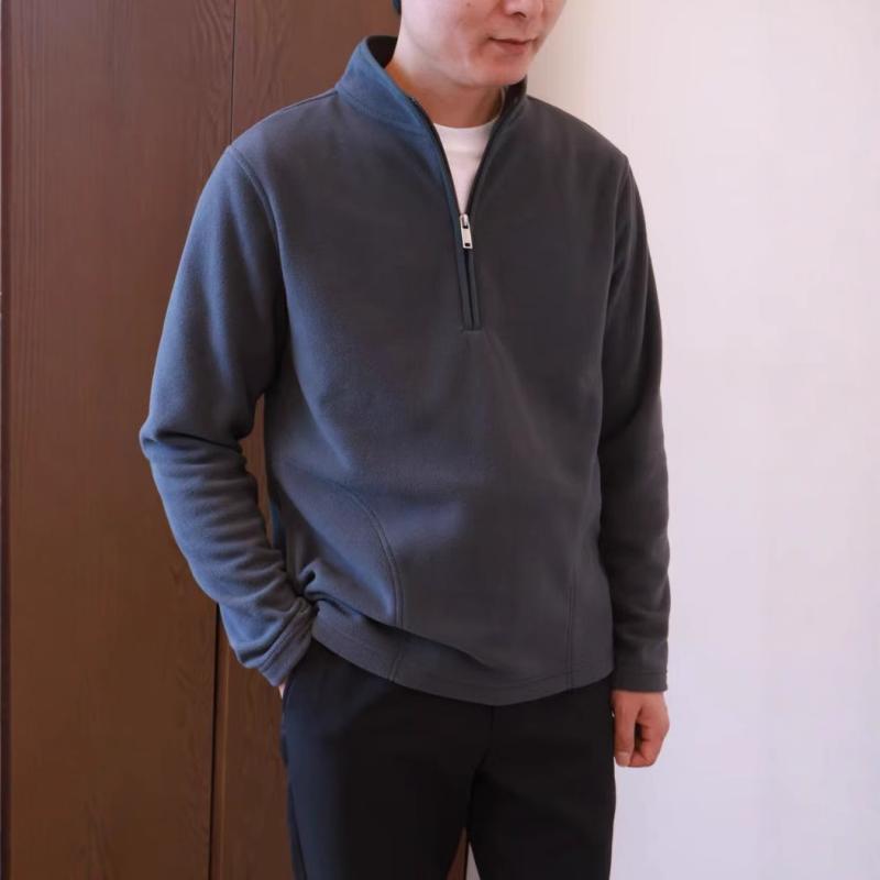 汗水 成人男性用 調教師 カットソー 立体断ち切る ハーフジップ ティーシャツ 蓄熱 保温性 生あたたかい 綿 紺色 うす暗い薄墨色