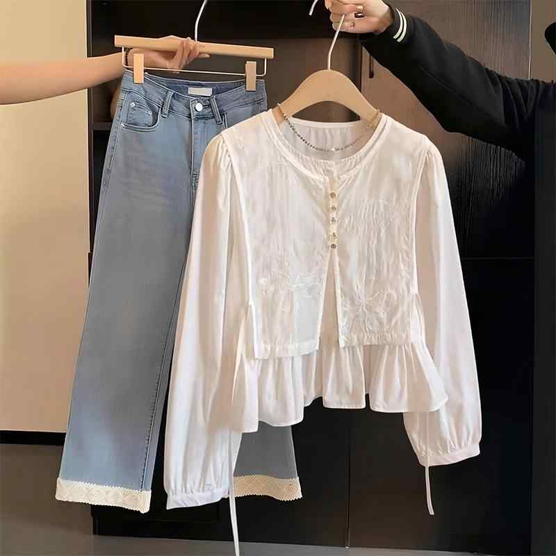 プルオーバー レディース 春 うつり変わり 重ね着風  長袖 トップス ポリエステル 白いこと 白 通い 好いたらしいめ 雅びやか3