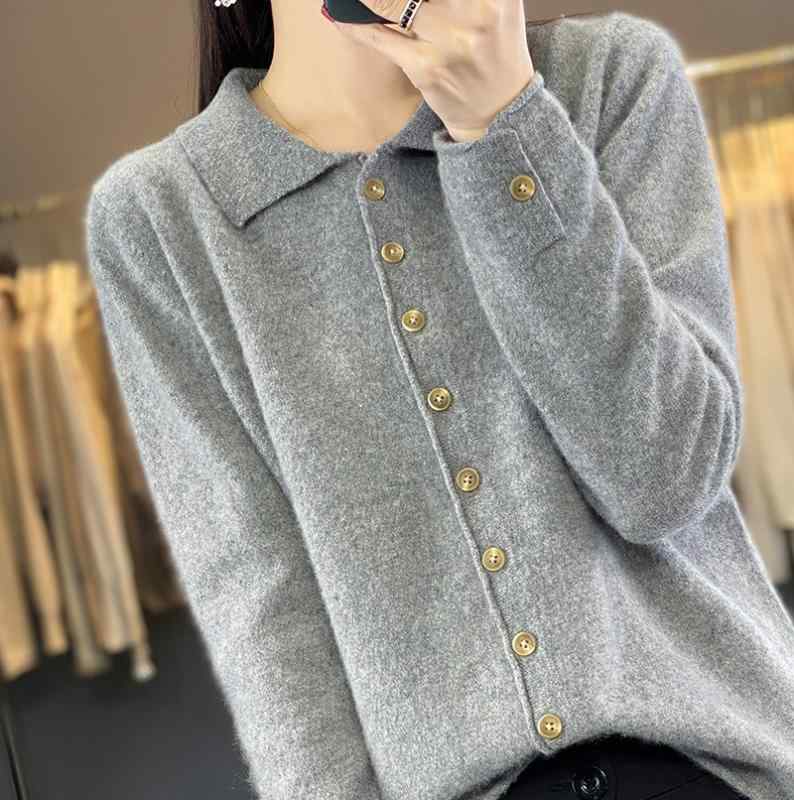 編み物 ジレー レディース 秋冬  ポロ襟 羊毛 生あたたかい 手当たり好いたらしい アウター トップス 黒いこと 洋芥子黄色 駱駝 スモークグレー レンガ色 S M L XL XXL