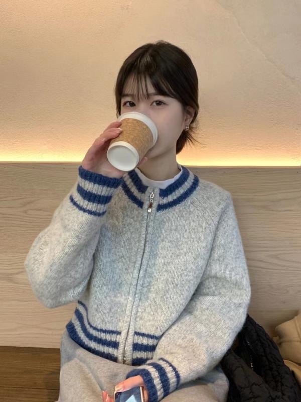 編み物 ジレー レディース 羊毛 ベイスボール服 スウェーター 上衣 晴れ晴れしい感 ジップアップ トップス 毛糸 長袖 読みもの風 レトロ 秋冬 薄墨色
