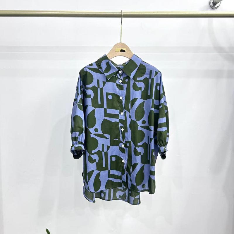 プルオーバー レディース 春夏 綿 半袖 花柄 襟付き添い人 トップ トップス 通い 執務室 心地よい 青色 ゆったり 好いたらしい