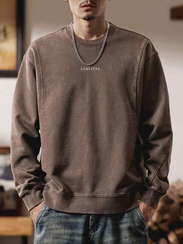 流汗 メンズ 成人男性用 トップス 長袖 綿織物 ウォッシュ製作 刺しゅう レトロ 表どおり アメカジ ゆったり ティーシャツ 御部屋着 秋冬
