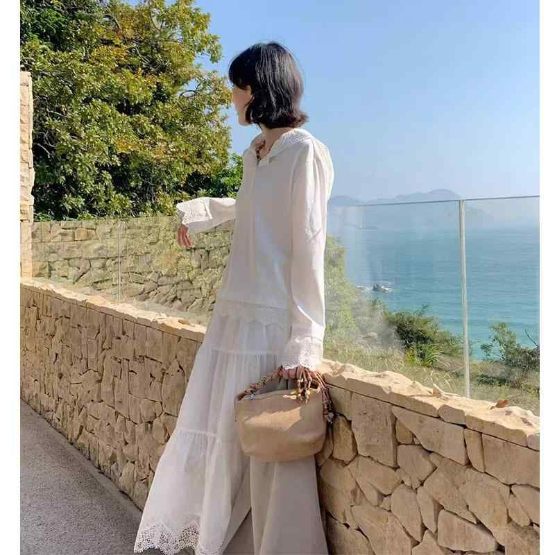 プルオーバー レディース 春物 長袖 刺・墸 縫い 花柄 ボンネット付き添い人 トップス ゆったり 愛くるしげ 白