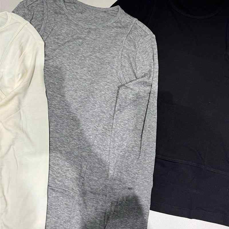 ティーシャツ レディース 春物 無地 長袖 トップス 当たること冷感 伸縮性 伸ばすこと やわらか ゆったり ラウンドのど首 普段使い走り 通い 事務室 心地よい 好いたらしいめ 雅びやか 雅びやか 薄墨色 黒いこと 象牙色