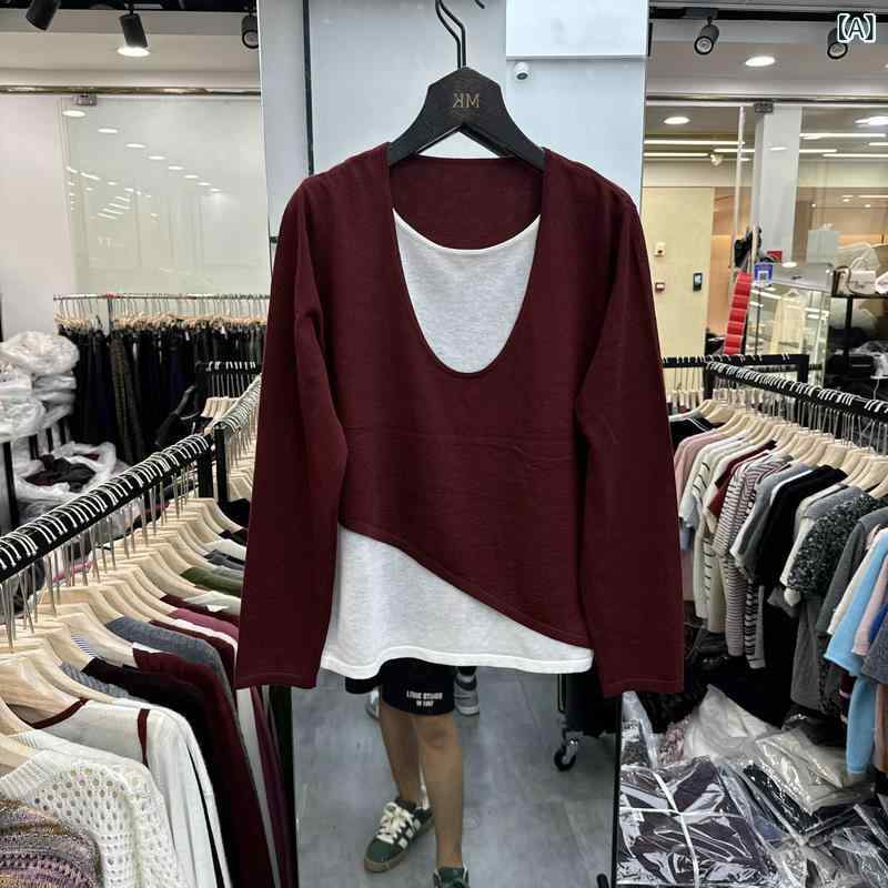 ティーシャツ レディース 秋冬 表着 パフ衣袂 ゆったり大きさ 赤系 赤いこと系 薄墨色 薄墨色 黒 黒いこと 珈琲色 シェニール 御姐風 オネエスタイル