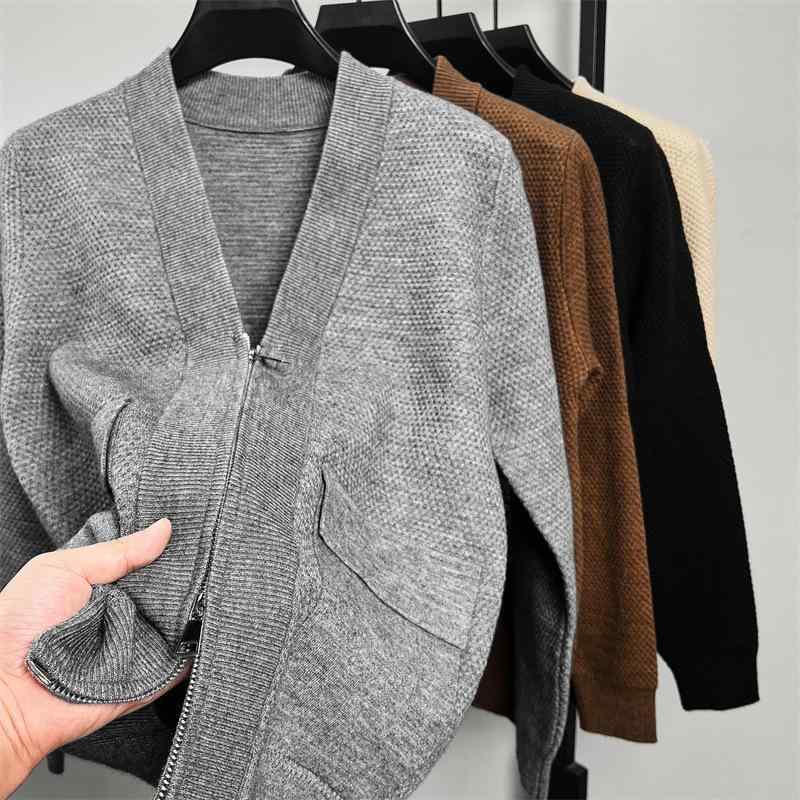 編み物 ジレー メンズ 編み物上衣 長袖 フルジップ 無地 歳月 心地よい 成人男性用 トップス 羽織り