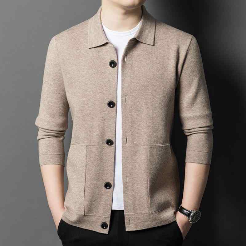 編み物 ジレー メンズ 成人男性服 トップス 長袖 ポロ襟 無地 商行為 心地好い 日月 ライトアウター