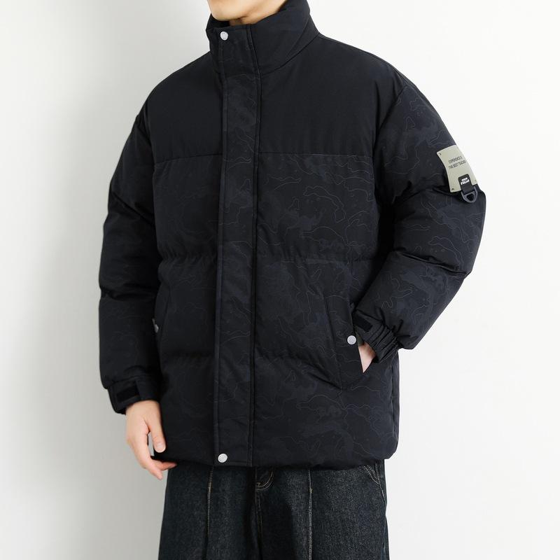 綿上衣 成人男性用 冬用 中綿 ポリエステル 偽装柄 ゆったり 朦々たる 大層らしい大きさ 防寒 アウター 心地よい 黒 ベージュ