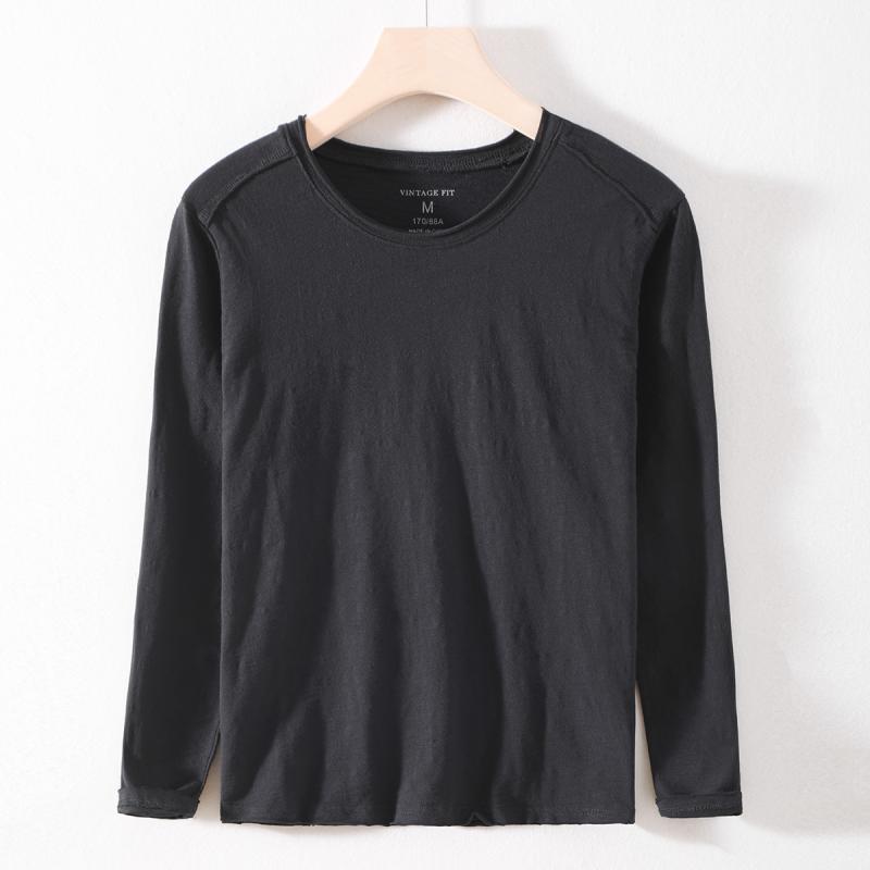 Tシャツ メンズ 男性用 綿 コットン 長袖 無地 スリム 通気性 トップス カットソー 普段使い 部屋着 深灰 Vネック 浅灰 浅青 レンガ色 白 黒3|MIRAIYUKI