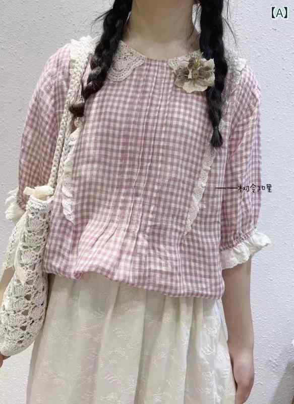 プルオーバー レディース 森うしろ帯系 半袖 襟付き添い人 透かし彫り柄 リネン トップス カットソー 当たること冷感 ゆったり さくら色系 ライトグリーン系3