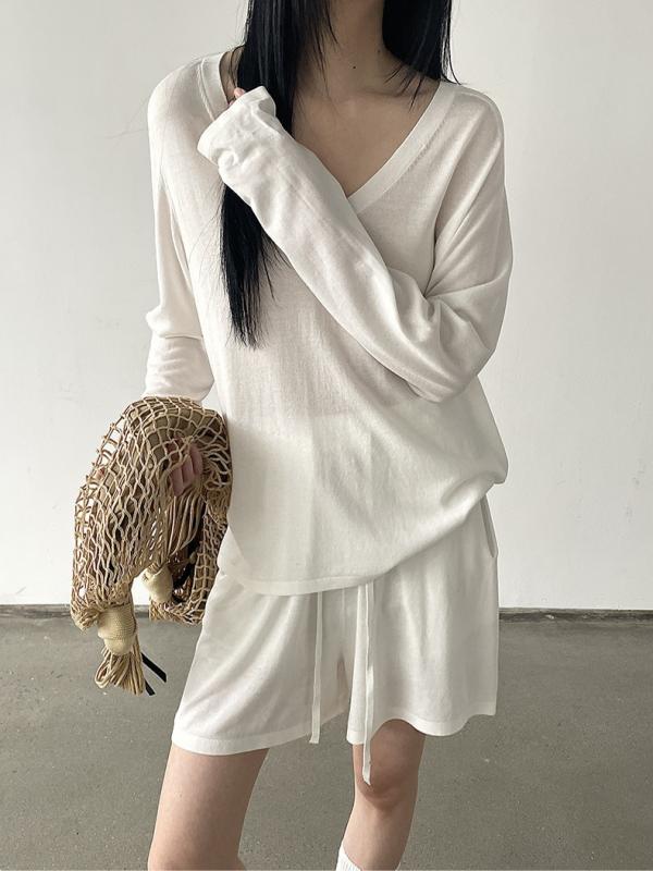 プルオーバー レディース Vのど首 長袖 天竺出どころ カットソー ゆったり トップス 年月 韓国 心地よい 米白 深灰 黒いこと