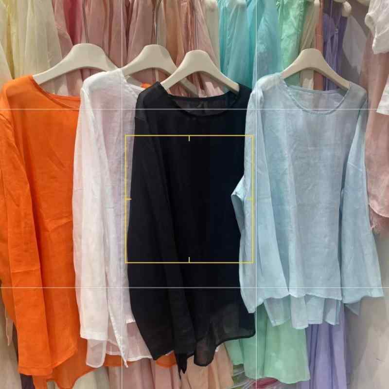 Tシャツ レディース ?麻 リネン トップス 長袖 ラウンドネック プルオーバー ゆったり カットソー 無地 ブルー ブラック ホワイト オレンジ 文芸風 レトロ3｜MIRAIYUKI
