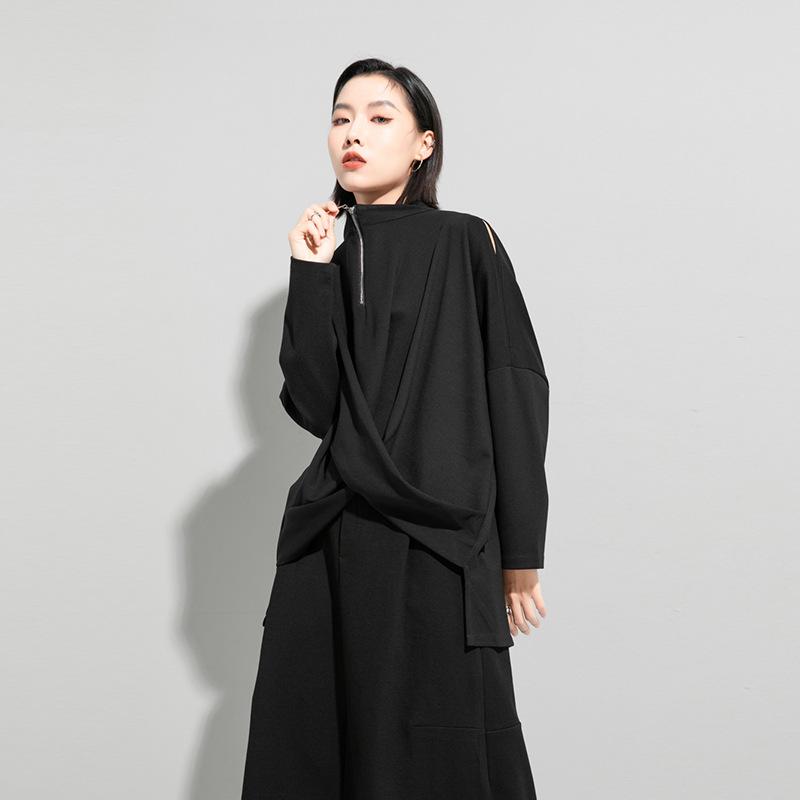 Tシャツ レディース 春夏 長袖 コットン 混紡 ゆったり 蝙蝠袖 立襟 無地 ストリート カジュアル かわいい3｜MIRAIYUKI