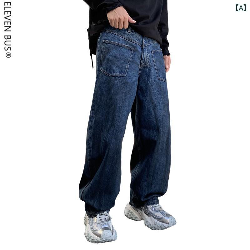 デニム メンズ 成人男性用 引っ切り無い ジーンズズボン下 ヴィンテージ ウォッシュ産業 ユーズド産業 ビッグ衣嚢 心地よいズボン下 青色デニム 黒いことジーンズ