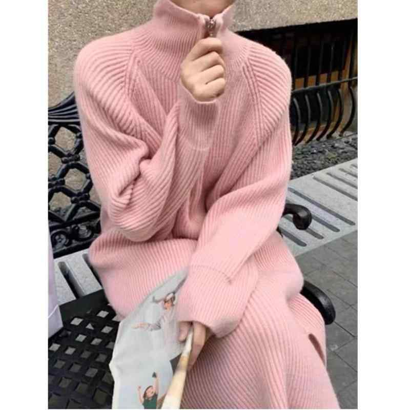 衣装 レディース 秋冬 編み物衣装 ロング A生産ライン 膝丈 上衣 長袖 ゆったり Sheep Wool ?羊? 薄墨色 米白 黒いこと サクラ色系 オリーブ色 普段使い走り3