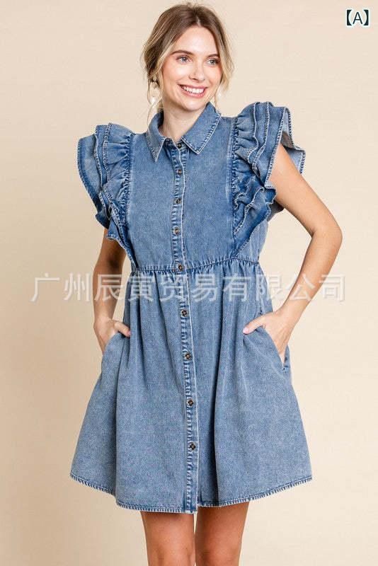 衣装 レディース ジーンズ A生産ライン 半袖 ミニ丈 膝上 遊撃手 水洗いする ウォッシュド産業 綿織物 欧美風 愛くるしげ 心地よい 春夏3