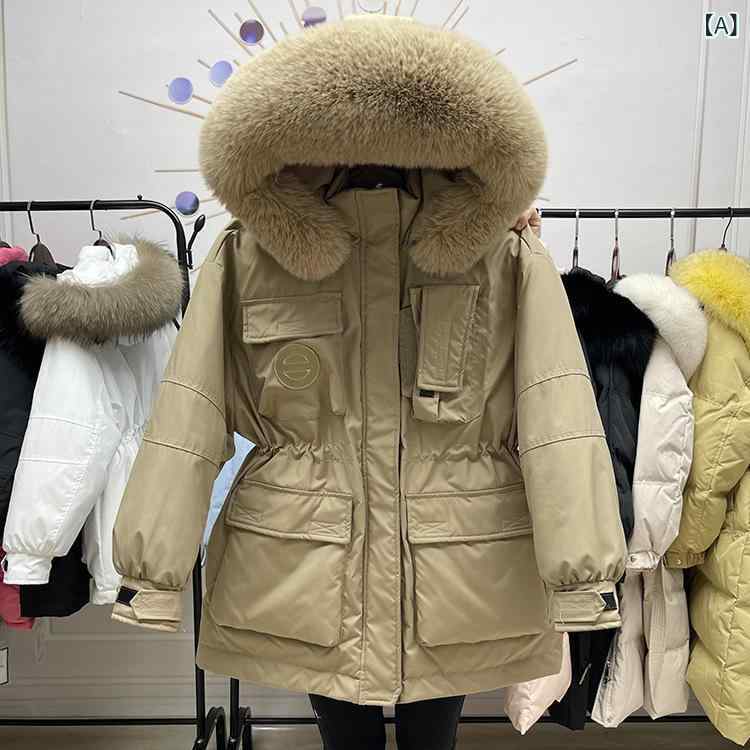 落ちこむ上衣 レディース 中綿 真っただ中丈 即物的毛皮 モッズコート風 ゆったり 細工物 アウター 秋冬 生あたたかい 防寒 白いこと 黒いこと ベージュ カーキ
