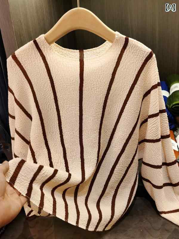 プルオーバー レディース 長袖 春物 ゆったり ラウンドのど首 絞り染め トップス カットソー ポリエステル 普段使い走り 通勤着 執務室 心地よい 白いこと 白 杏色 黒いこと 黒