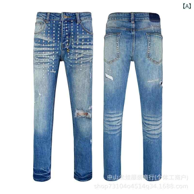 デニム メンズ 成人男性用 ジーンズズボン下 引っ切り無い ジーパン ゆったり ウォッシュ産業 不都合 十字刺・墸 高街 年月