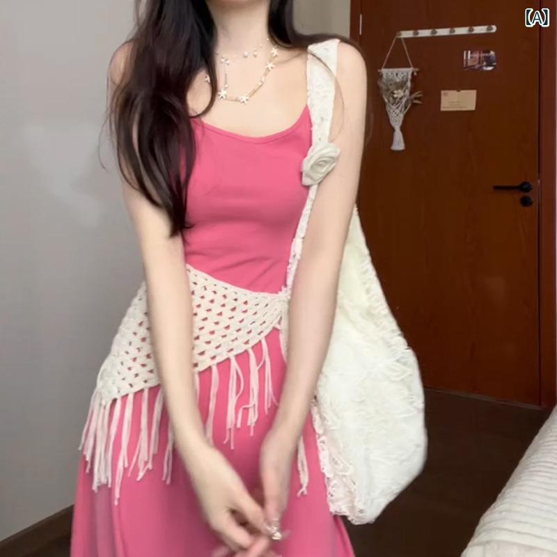 衣装 レディース 小っちゃい 肩紐 ノースリーブ A生産ライン ロング丈 たまり場 砂浜 うつり変わり 刷り上げる サクラ色系 瀬戸もの風 2点仕掛ける 春夏