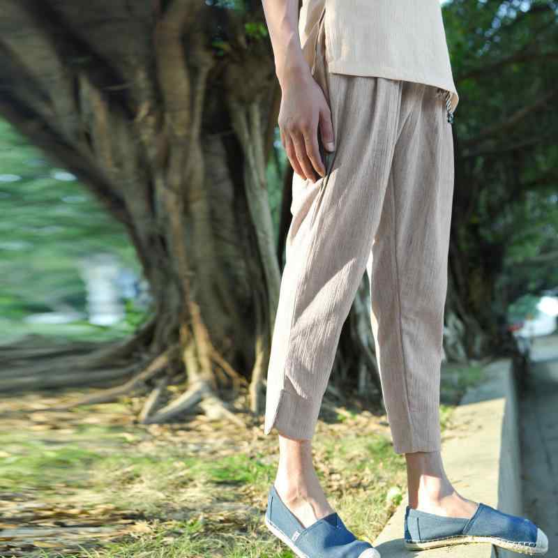 ズボン下 メンズ 成人男性用 7分丈ズボン下 ズボン 冷やりとした 好いたらしい リネン 麻 混紡 ゆったり 普段使い走り お部屋お召しもの お部屋着 旅する アウトドア 春夏