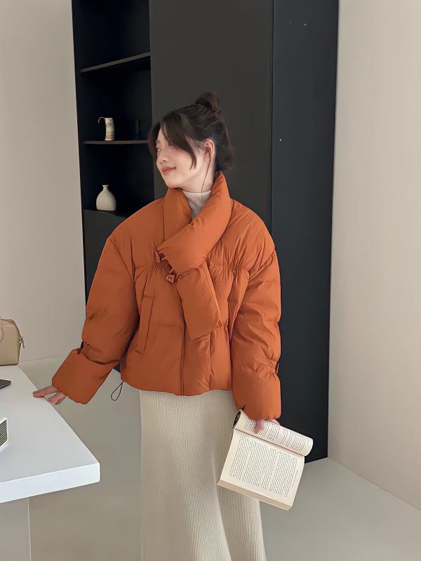 落ち込む上衣 レディース 韓国 遊撃手丈 白落ち込む 襟一巻き風 生あたたかい 防寒 ゆったり 可愛らしい 秋冬 黒いこと サクラ色系 パープル 青み 象牙色 オレンジ色 普段使い