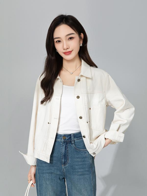 ジーンズ上衣 レディース 春物 Gジャン ゆったり ヴィンテージ風 白いこと ジーンズ 綿  普段使い走り 長袖 翻領